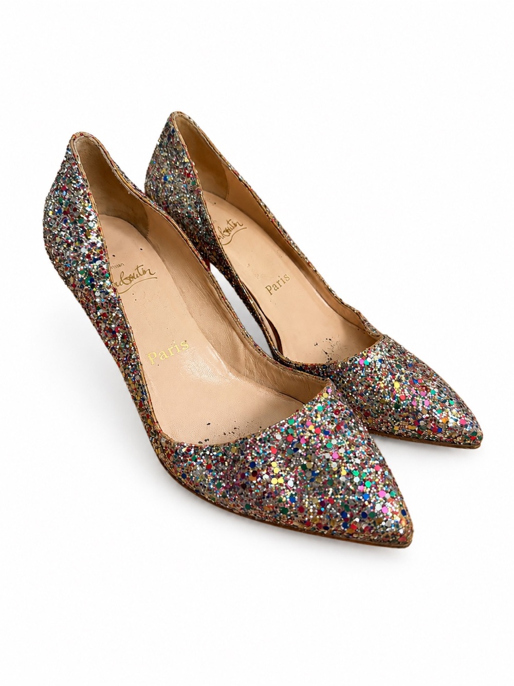 Vintage Christian Louboutin Multicolor Glitter Pointed-Toe Pumps